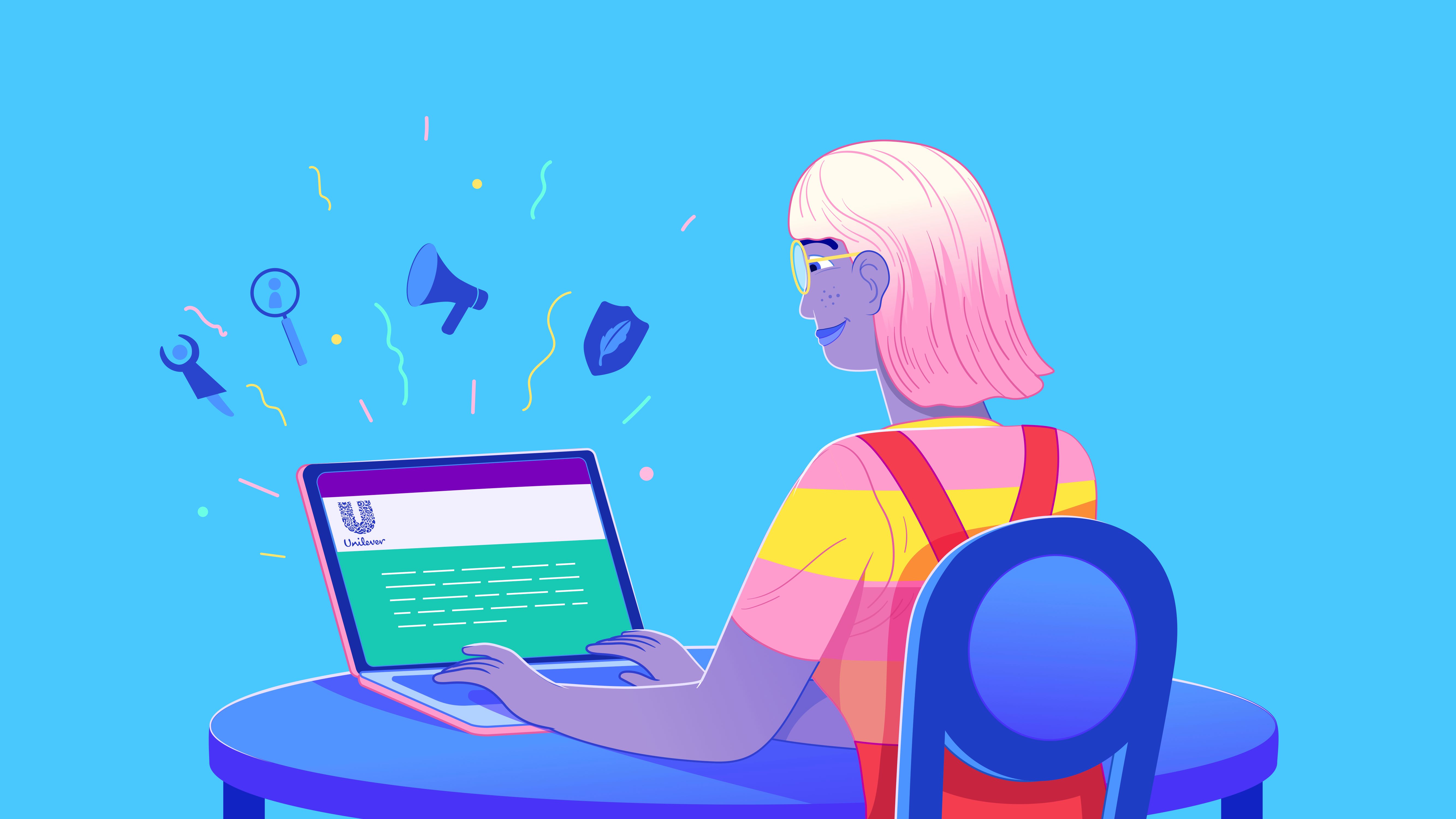 Seorang wanita bekerja pada laptop