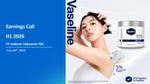 Slide bermerek Vaseline untuk paparan kinerja H1 2026 PT Unilever Indonesia dengan produk perawatan kulit dan model di sebelah kanan
