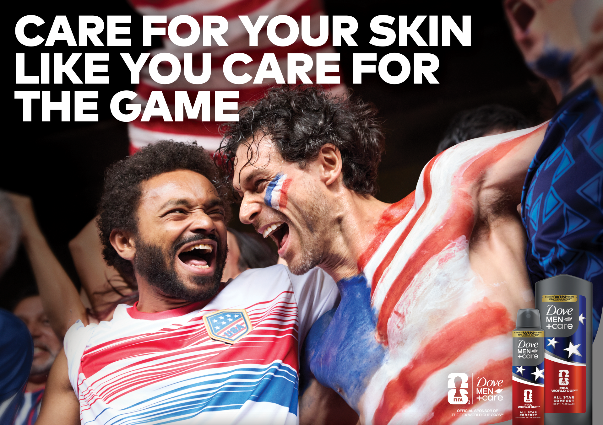 Dua penggemar speak bola asal Amerika merayakan kemenangan bersama, di samping ajakan dari Dove Men+Care untuk merawat kulit sebagaimana mereka mencintai olahraga ini.