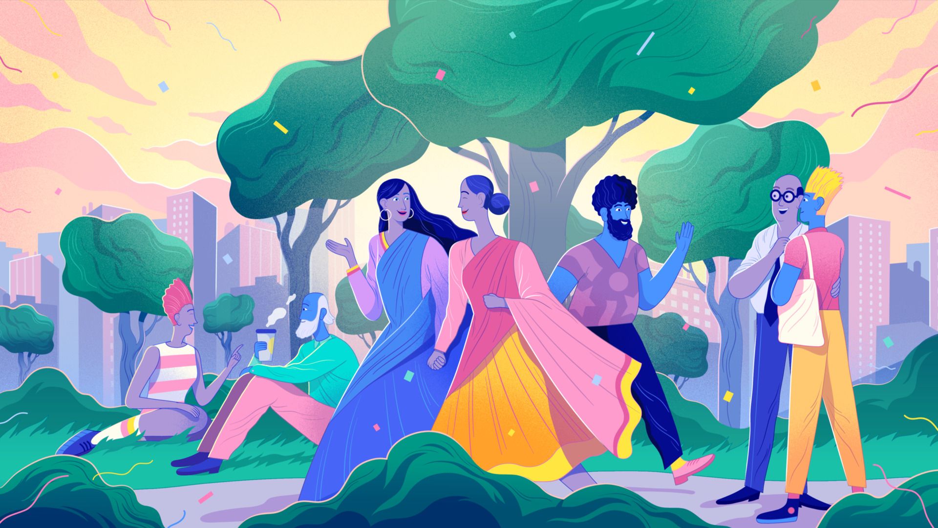 Orang-orang berkumpul di bawah pohon